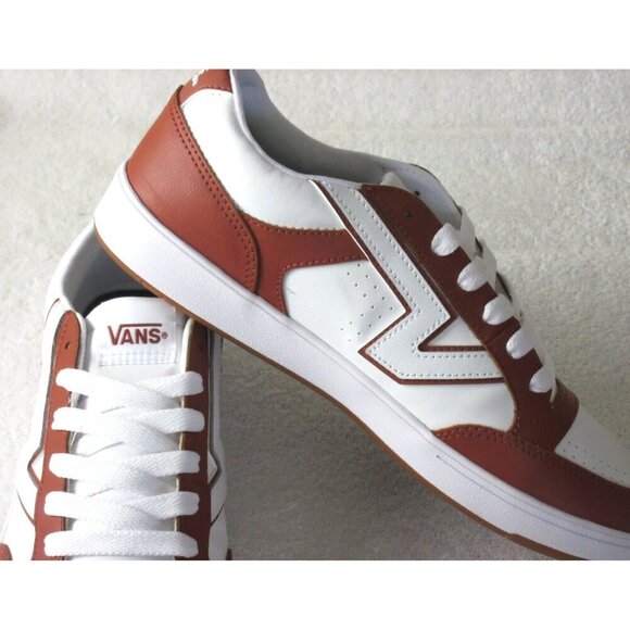 Vans Men\'s Lowland Cc 2 Tone Leather Auburn Brown White Skate Shoes Sizes NIB main image 5